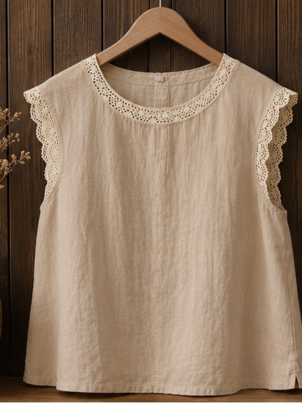 Tan Lace Trim Tank | Minimal Boho Anthropologie Inspired